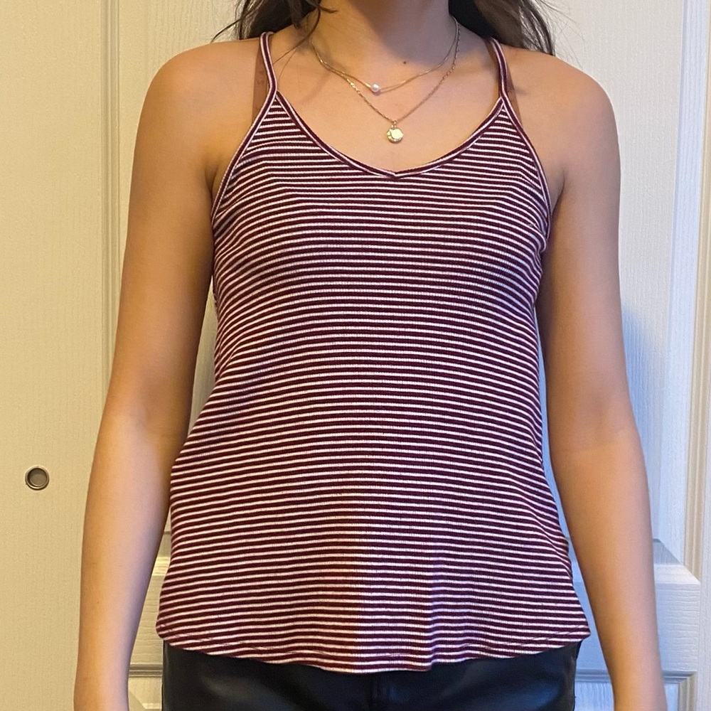 striped ribbed high neck tank top